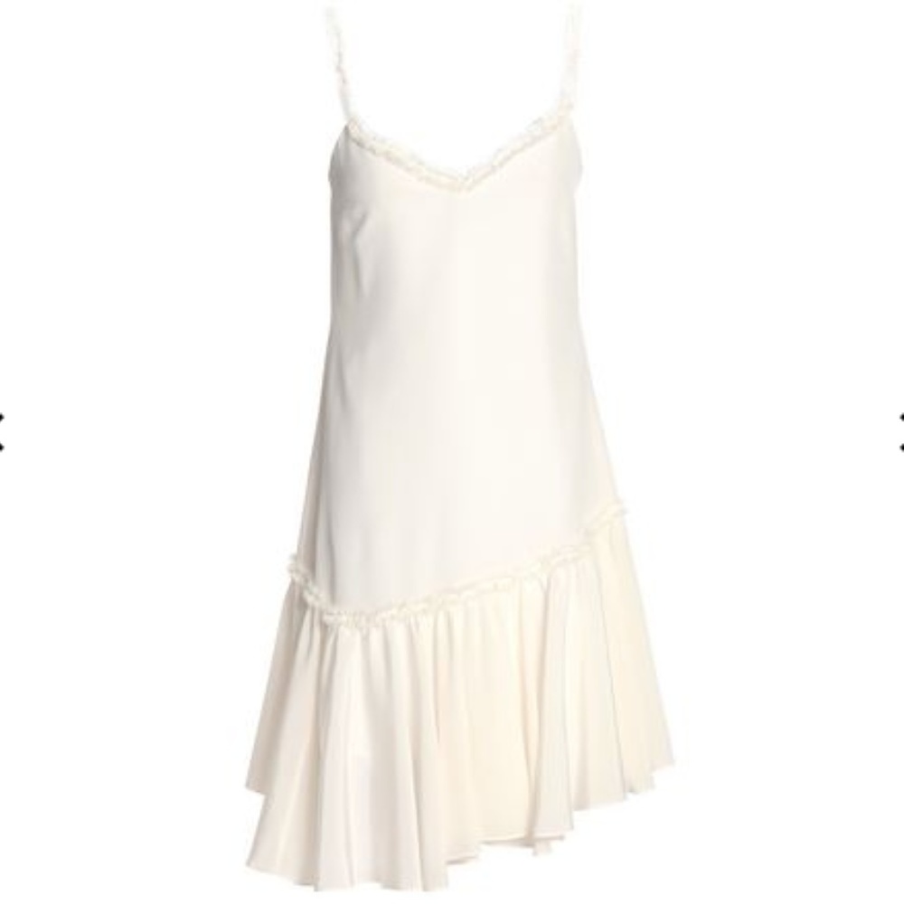 Castiel 100% Silk Ruffle Asymmetrical White Dress - Picture 5 of 8